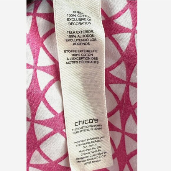 Chico’s Women’s Size 2 (L) Pink White Geometric Print Button-Down Blouse - Picture 8 of 9